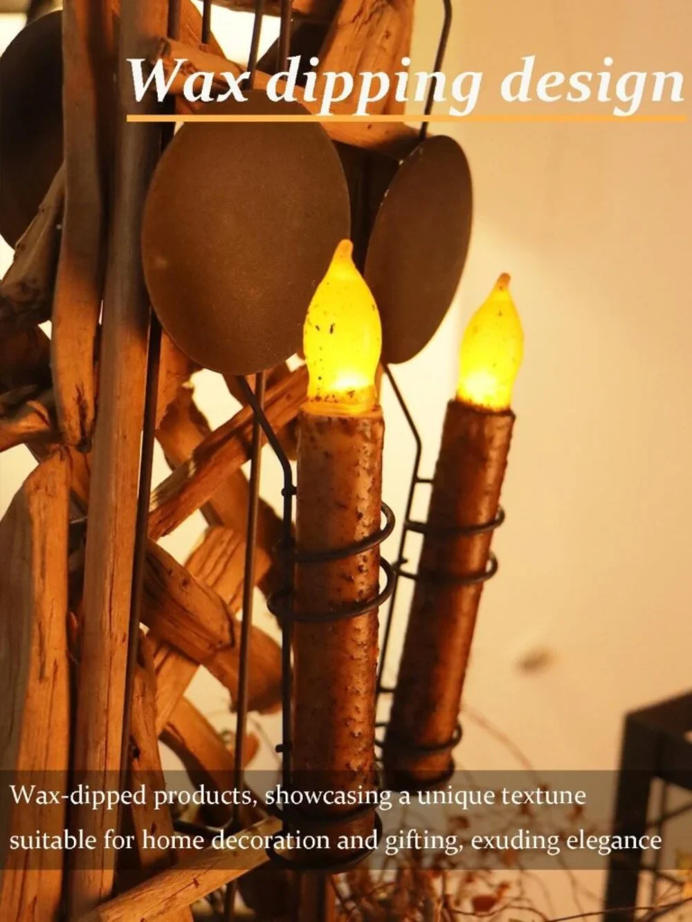 12Pcs 6.5'' Rustic Flameless Taper Candles with Timer | Hand-Dipped Real Wax for